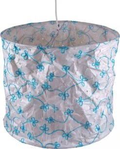 Runde Papier Hängelampe, Lokta Papierlampenschirm Annapurna, Handgeschöpftes Papier - Weiß/bestickt - 25x28x28 Cm Ø28 Cm -Laden Für Heimbeleuchtung xtausHaralddsc00803