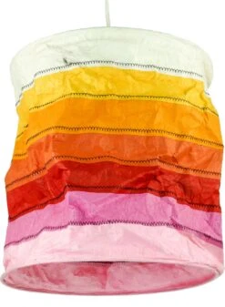 Runde Papier Hängelampe, Lokta Papierlampenschirm Annapurna Stripes, Handgeschöpftes Papier - Orange Gestreift - 30x28x28 Cm Ø28 Cm -Laden Für Heimbeleuchtung xtaust 12 15 220b