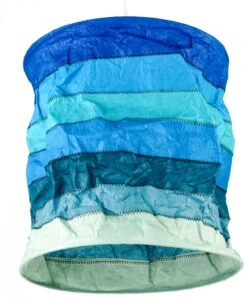 Runde Papier Hängelampe, Lokta Papierlampenschirm Annapurna Stripes, Handgeschöpftes Papier - Blau Gestreift - 30x28x28 Cm Ø28 Cm -Laden Für Heimbeleuchtung xtaust 12 15 221b