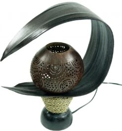 Palmenblatt Tischlampe / Tischleuchte, In Bali Handgemacht Aus Naturmaterial, Palmholz - Modell Palmera Carving - 32x30x16 Cm -Laden Für Heimbeleuchtung xtaust 12 15 lampen 4.7.16 15 von 34