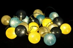 Stoff Ball Lichterkette, LED Kugel Lampion Lichterkette - Grau/blau/gelb