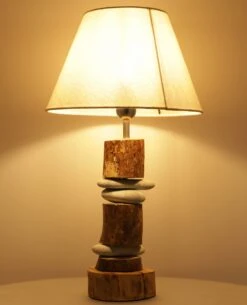 Tischleuchte / Tischlampe, Treibholz, Flußstein, In Bali Handgemacht Aus Naturmaterial - Modell Hermosa - 54x32x32 Cm -Laden Für Heimbeleuchtung xtaustisy 18 lampe 23 10 3