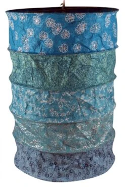 Runde Boho Papier Hängelampe, Lokta Papierlampenschirm Everest, Handgeschöpftes Papier - Blau - 40x28x28 Cm