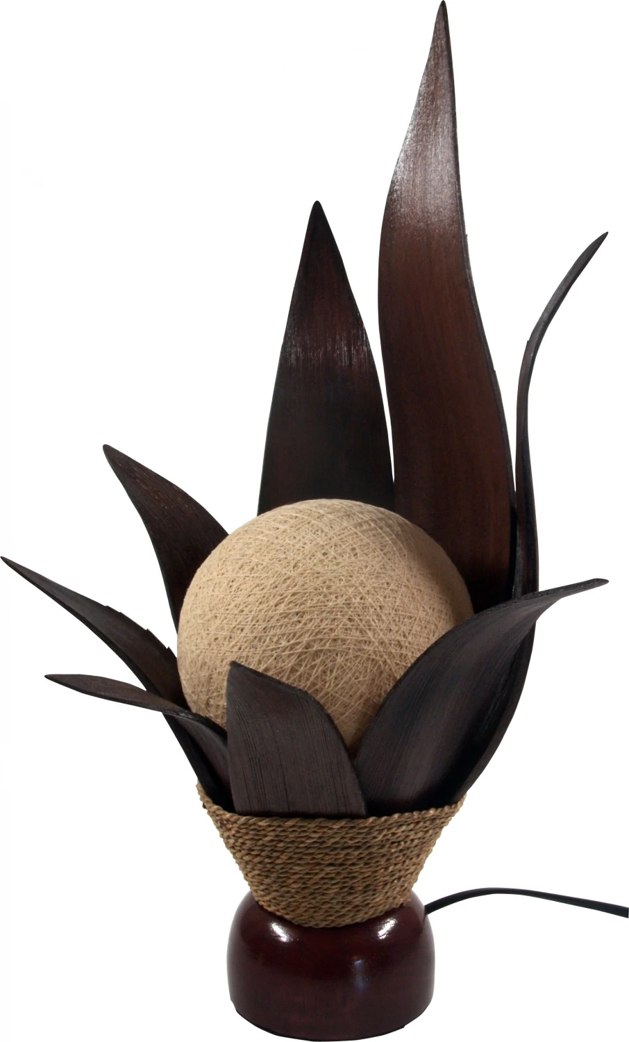 Palmenblatt Lotus Tischlampe / Tischleuchte, In Bali Handgemacht Aus Naturmaterial, Palmholz - Modell Orania - 50x30x25 Cm 4 Palmenblatt Lotus Tischlampe / Tischleuchte, In Bali Handgemacht Aus Naturmaterial, Palmholz - Modell Orania - 50x30x25 Cm – Bild 2